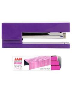 JAM Paper 2-Piece Office Stapler Set, 1 Stapler & 1 Pack of Staples, Purple/Pink