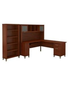 Bush Furniture Somerset L Shaped Desk With Hutch And 5 Shelf Bookcase, 72inW, Hansen Cherry, Standard Delivery