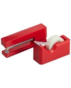 JAM Paper 2-Piece Office And Desk Set, 1 Stapler & 1 Tape Dispenser, Red