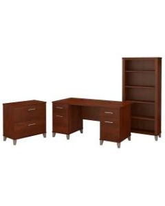 Bush Furniture Somerset 60inW Office Desk With Lateral File Cabinet And 5 Shelf Bookcase, Hansen Cherry, Standard Delivery
