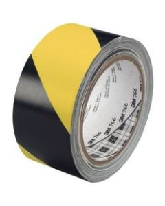 3M 766 Striped Vinyl Tape, 3in Core, 2in x 36 Yd., Black/Yellow, Case Of 2