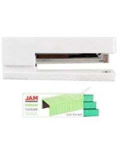 JAM Paper 2-Piece Office Stapler Set,1 Stapler & 1 Pack of Staples,  White/Green