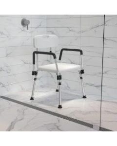 Flash Furniture Hercules Adjustable Bath And Shower Chair With Quick-Release Back And Arms, 34-3/4inH x 20-3/4inW x 19-3/4inD, White