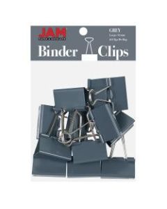 JAM Paper Designer Binder Clips, Large, 1in Capacity, Gray, Pack Of 12 Clips