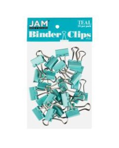 JAM Paper Designer Binder Clips, Small, 1/4in Capacity, Teal, Pack Of 25 Clips