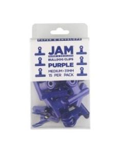 JAM Paper Bulldog Clips, 1-3/16inW, 1/2in Capacity, Purple, Pack Of 15 Clips