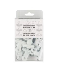 JAM Paper Bulldog Clips, 1-3/16inW, 1/2in Capacity, White, Pack Of 15 Clips