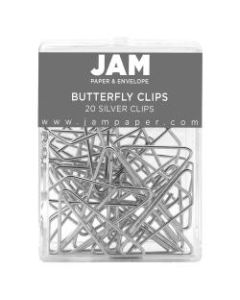 JAM Paper Butterfly Clips, Large, 1/2in Capacity, Silver, Pack Of 20 Clips