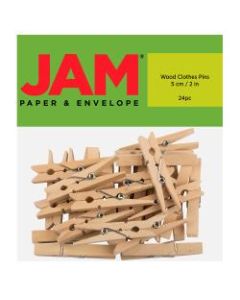 JAM Paper Wood Clip Clothespins, 2in, Natural, Pack Of 24 Clothespins