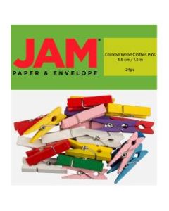 JAM Paper Wood Clip Clothespins, 1-1/2in, Assorted Colors, Pack Of 24 Clothespins