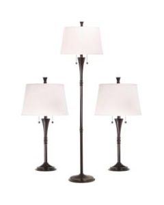 Kenroy Home Park Avenue Floor/Table Lamp Set, White Shades/Oil-Rubbed Bronze Bases, Set Of 3 Lamps