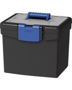 Storex File Storage Box with XL Storage Lid - External Dimensions: 10.9in Length x 13.3in Width x 11in Height - 30 lb - Media Size Supported: Letter 8.50in x 11in - Clamping Latch Closure - Plastic - Black, Blue - For File, Folder - 1 Each