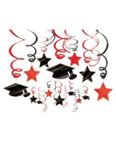 Amscan School Colors Hanging Foil Swirl Graduation Decorations Kit, Apple Red, Pack Of 30 Pieces