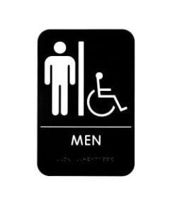 Alpine Mens Braille Handicapped Restroom Sign, 9in x 6in, Black/White