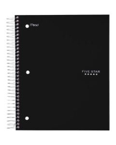 Five Star Wirebound Black 5-subject Notebook - 200 Sheets - Wire Bound - Wide Ruled - 3 Hole(s) - 8in x 10 1/2in - Black Cover - Plastic Cover - Perforated, Water Resistant, Durable Cover, Resist Bleed-through, Easy Tear, Pocket Divider - 1Each