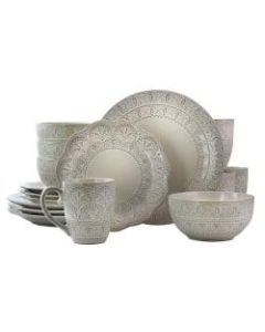 Elama 16-Piece Stoneware Dinnerware Set, White Lace