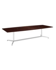 Bush Business Furniture 120inW x 48inD Boat Shaped Conference Table with Metal Base, Harvest Cherry/Silver, Standard Delivery