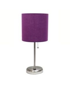 LimeLights Stick Lamp With USB Port, 19-12inH, Purple Shade/Brushed Steel Base