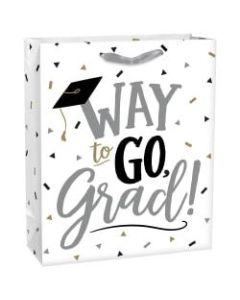 Amscan Way To Go Grad Large Gift Bags, Glossy, 13inH x 10-1/2inW x 5inD, White, Pack Of 6 Gift Bags