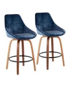 LumiSource Diana Counter Stools, Walnut/Blue, Set Of 2 Stools