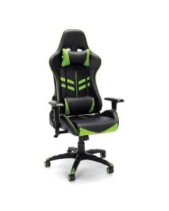 Essentials By OFM Racing-Style Bonded Leather Mid-Back Gaming Chair, Green/Black