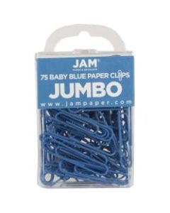 JAM Paper Paper Clips, Jumbo, 2in, 25-Sheet Capacity, Baby Blue, Pack Of 75