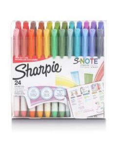 Sharpie S-Note Highlighters, Chisel Tip, Assorted Colors, Pack Of 24 Highlighters