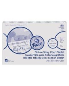 Pacon Ruled Picture Story Chart Tablet - 25 Sheets - Spiral Bound - Both Side Ruling Surface - Ruled - 1.50in Ruled - 7in Picture Story Space - 24in x 16in - White Paper - Punched - Recycled - 25 / Each