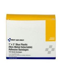 First Aid Only Bandages, 1in x 3in, Blue, Box Of 100 Bandages