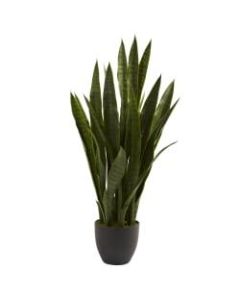 Nearly Natural 35inH Polyester Sansevieria With Planter, Black/Green