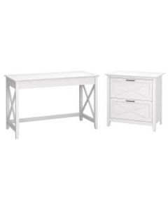 Bush Furniture Key West 48inW Writing Desk With 2-Drawer Lateral File Cabinet, Pure White Oak, Standard Delivery
