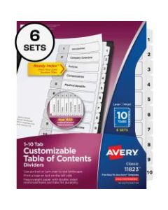 Avery Ready Index Table Of Contents Binder Dividers, 8-1/2in x 11in, White, 10 Tabs Per Pack, Set Of 6 Packs