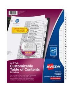 Avery A-Z Tab Dividers, 8-1/2in x 11in, Black/White, Pack Of 26 Dividers
