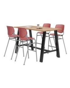 KFI Midtown Bistro Table With 4 Stacking Chairs, 41inH x 36inW x 72inD, Kensington Maple/Coral Orange