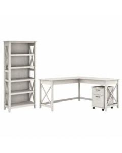 Bush Furniture Key West 60inW L-Shaped Desk With 2-Drawer Mobile File Cabinet And 5-Shelf Bookcase, Linen White Oak, Standard Delivery