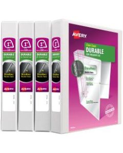 Avery Durable View Binder, 1in Slant Rings, 220-Sheet Capacity, DuraHinge(R), 4 White Binders (17575) - 1in Binder Capacity - Letter - 8 1/2in x 11in Sheet Size - 220 Sheet Capacity - White - Recycled - 4 / Carton)