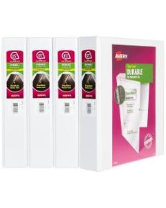Avery Durable View Binder, 1-1/2in Slant Rings, 375-Sheet Capacity, DuraHinge(R), 4 White Binders (17576) - 1 1/2in Binder Capacity - Letter - 8 1/2in x 11in Sheet Size - 375 Sheet Capacity - White - Recycled - 4 / Carton)