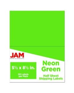 JAM Paper Half-Page Mailing And Shipping Labels, 5-1/2in x 8-1/2in, Neon Green, Pack Of 50 Labels