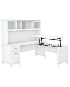 Bush Furniture Somerset 72inW 3-Position Sit-To-Stand L-Shaped Desk With Hutch, White, Standard Delivery