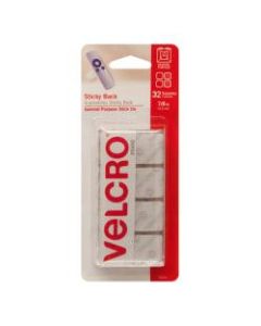 VELCRO Brand Sticky Back Fastener Squares, 7/8in x 7/8in, White, Pack Of 32