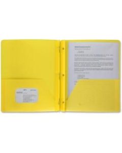Business Source 3-Hole Punched Poly Portfolios - Letter - 8 1/2in x 11in Sheet Size - 50 Sheet Capacity - 3 x Prong Fastener(s) - 2 Pocket(s) - Poly - Yellow - 1 Each