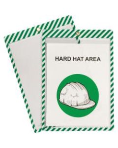 C-Line Safety Striped Shop Ticket Holders - 0.1in x 9.8in x 13.6in - Vinyl - 25 / Box - White, Green