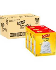 Glad ForceFlex Tall Kitchen Drawstring Trash Bags - 13 gal - 9 mil (229 Micron) Thickness - White - Plastic - 360/Carton - 120 Per Box - Home, Day Care, Breakroom, Kitchen