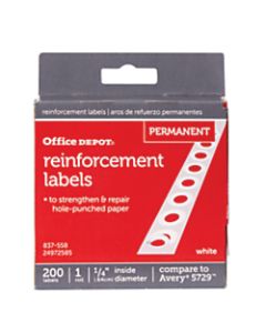 Office Depot Brand Permanent Self-Adhesive Reinforcement Labels, 1/4in Diameter, White, Pack Of 200