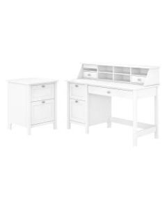 Bush Furniture Broadview 54inW Computer Desk With Pedestal, Organizer And File Cabinet, Pure White, Standard Delivery