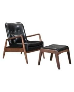 Zuo Modern Bully Lounge Chair And Ottoman, Black/Walnut