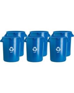 Genuine Joe 32-gallon Heavy-duty Trash Container - 32 gal Capacity - Plastic - Blue - 6 / Carton
