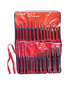 Punch & Chisel Set, 17 Punches, 9 Chisels, SAE, Pouch