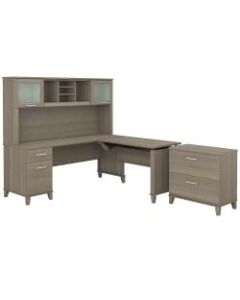 Bush Furniture Somerset 72inW 3 Position Sit to Stand L Shaped Desk With Hutch And File Cabinet, Ash Gray, Standard Delivery