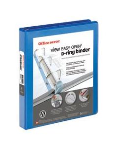 Office Depot Brand EasyOpen ClearVue Locking Slant-D Ring 3-Ring Binder, 1in D-Rings, Letter Size, Blue
